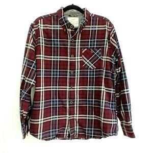 Weatherproof Vintage Men's Large Flannel Shirt Burgundy Plaid 100% Cotton